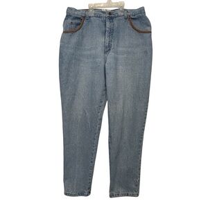 Vintage High Waist Light Wash Embellished Pockets Weatern Denim Jeans